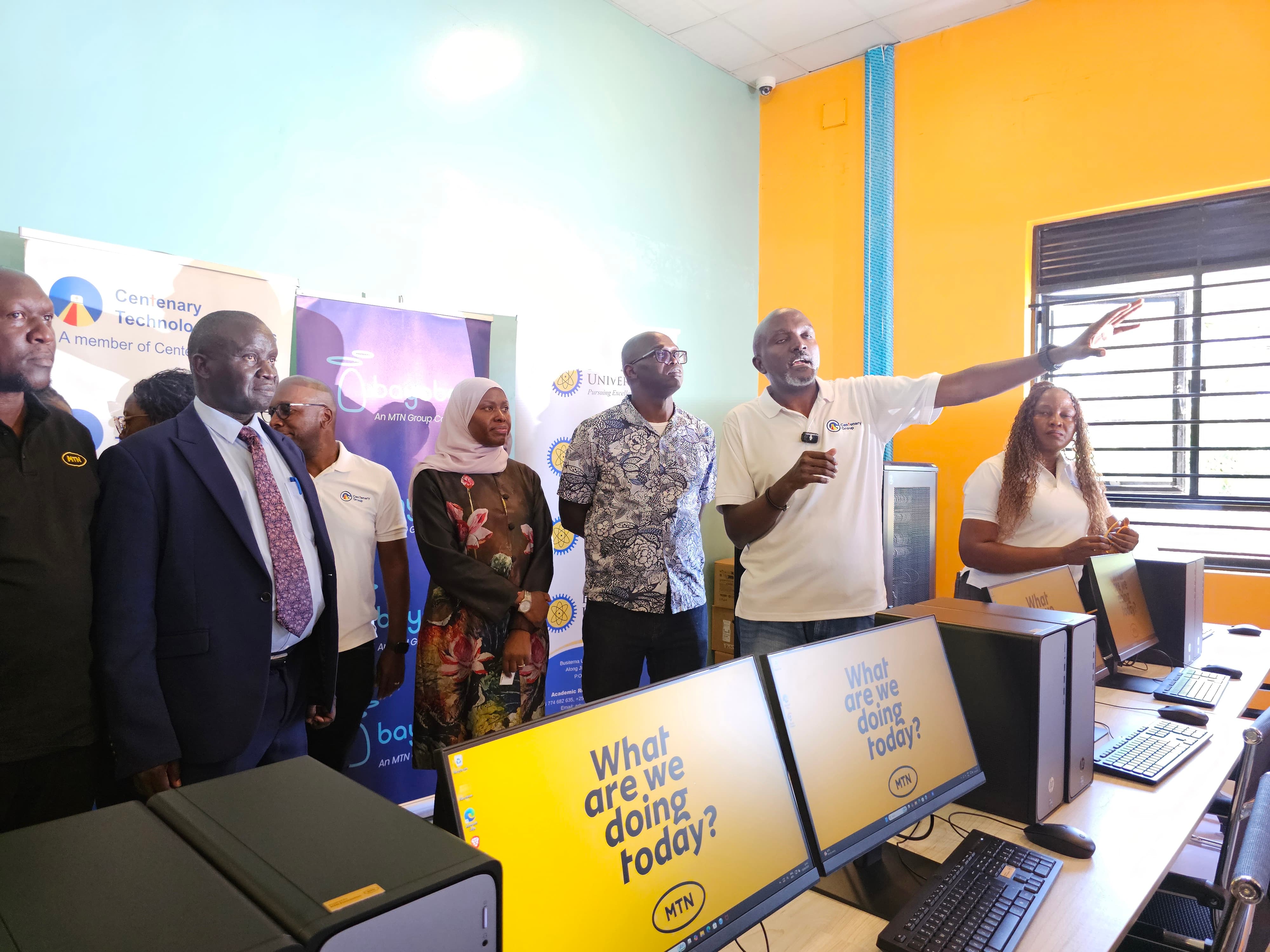 University leaders, government officials and partner representatives tour the newly launched MTN Spark Hub at Busitema Campus, inspecting the computer workstations and digital facilities installed in the Hub on 15 September 2026.