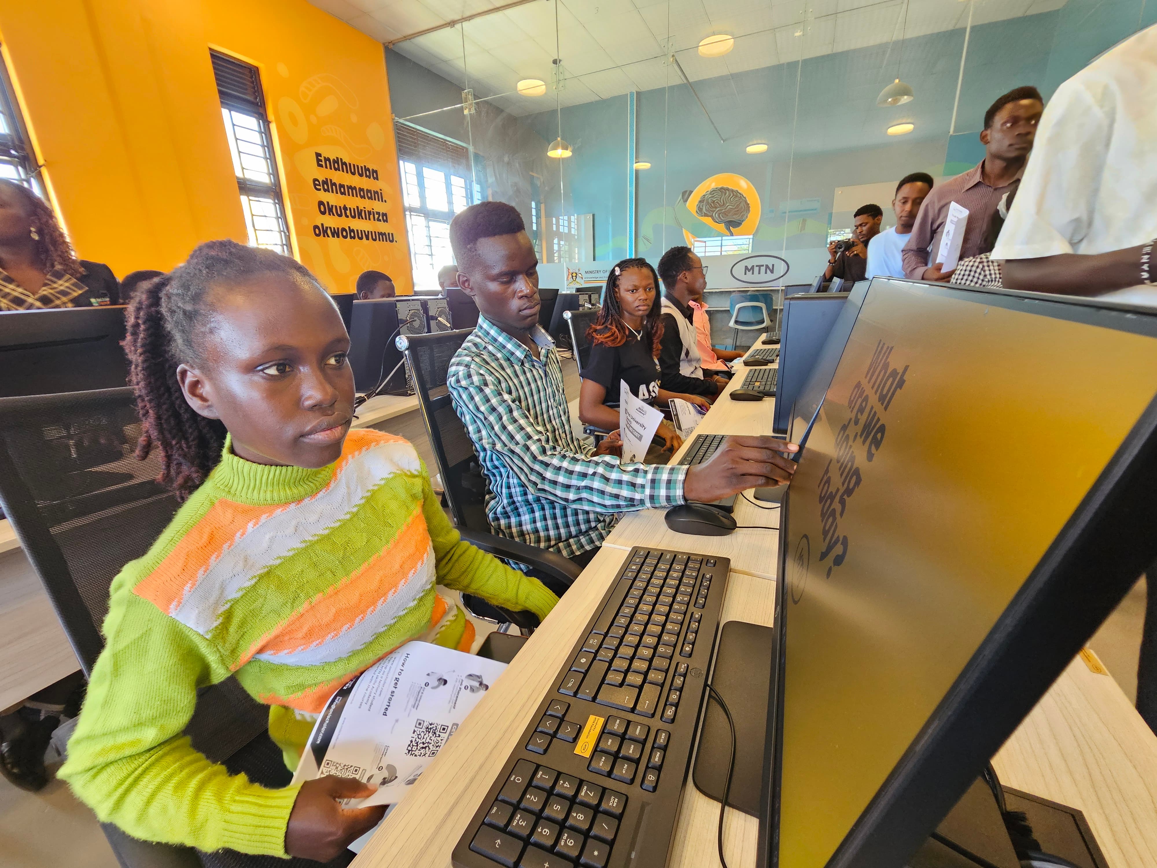 Students demonstrate some of the work taking shape inside the MTN Spark Hub, where teams can develop, test and improve ideas using digital tools and connectivity.