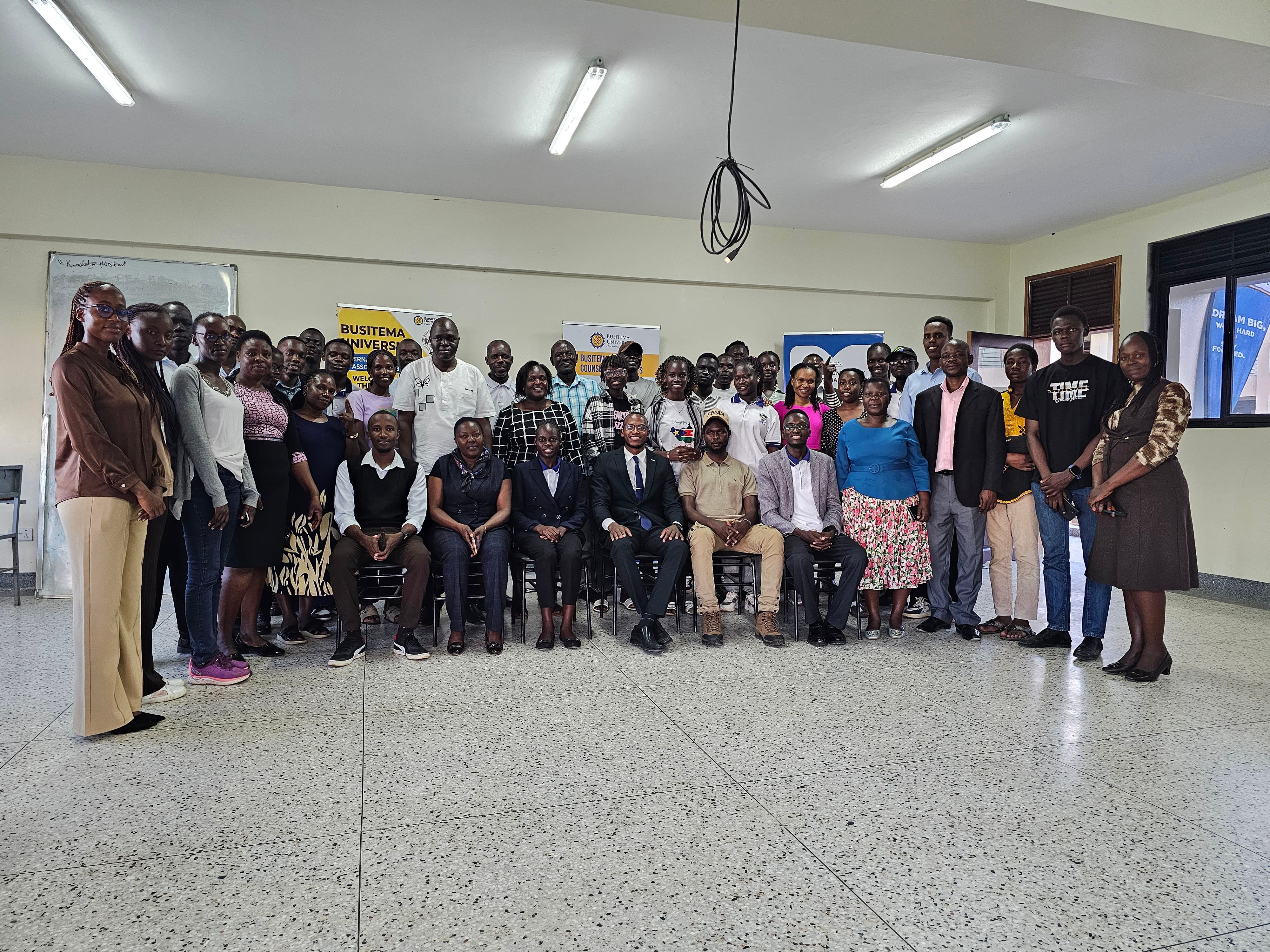 International students, University officials and student leaders pose for a group photograph during the third International Students’ Orientation held at the Faculty of Natural Resources and Environmental Sciences, Namasagali Campus, on 18 October 2026.