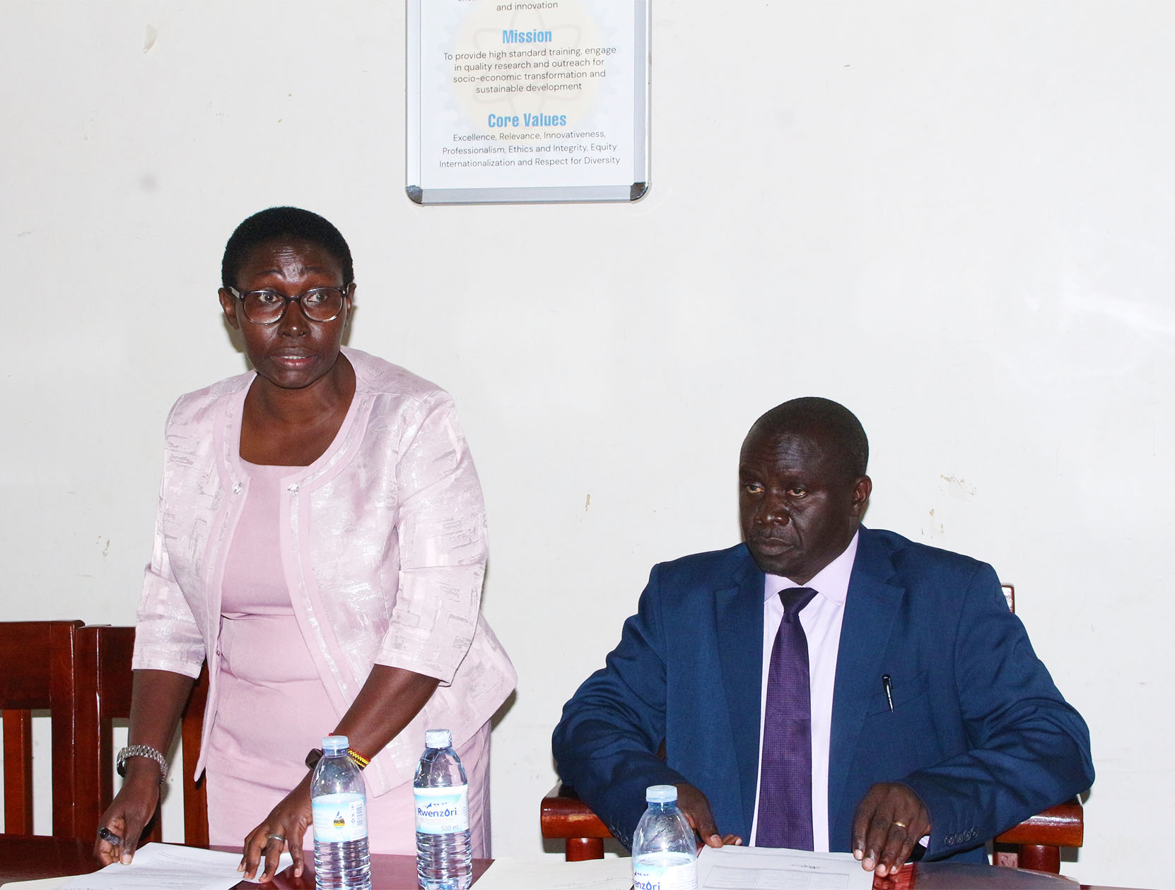 Prof. Saphina Biira, Deputy Vice Chancellor for Academic Affairs, addresses guests during the ceremony