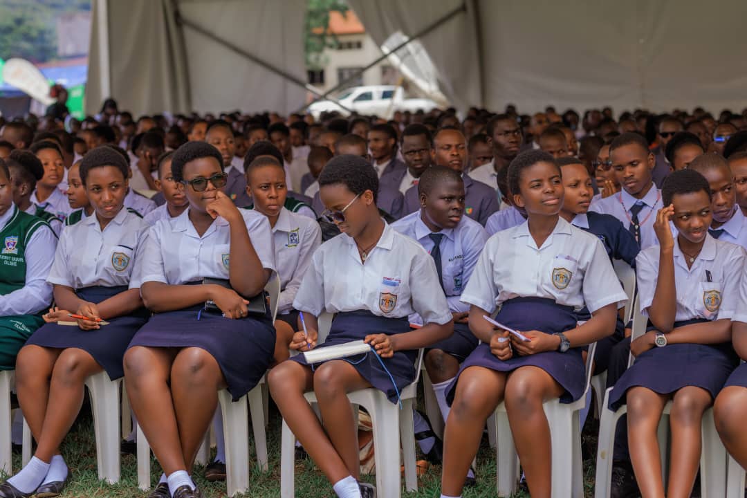 A cross-section of secondary school students follows proceedings during the Careers Fair at Busitema University