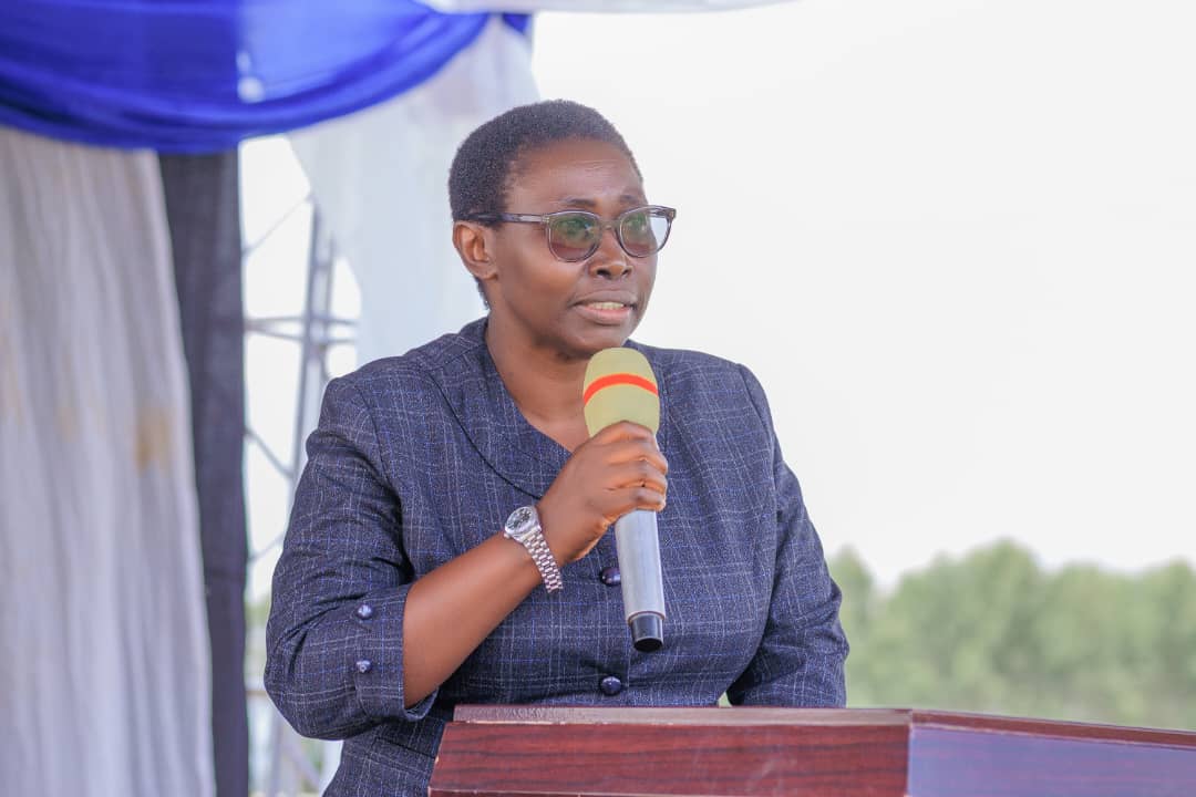 Assoc. Prof. Saphina Biira addresses students during the Careers Fair