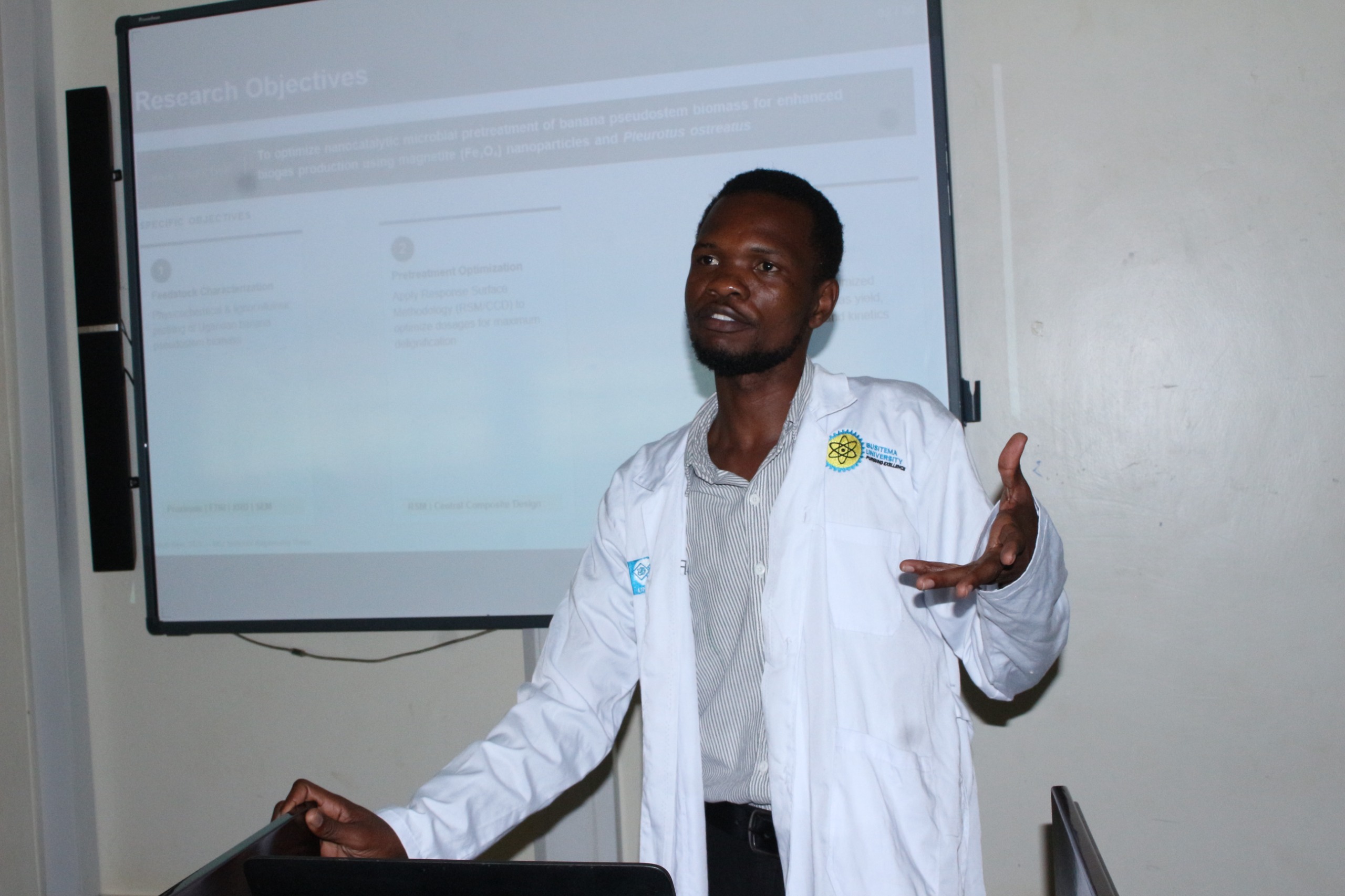 A postgraduate student supported through the BANATEX-EA Project presents research on banana waste value addition