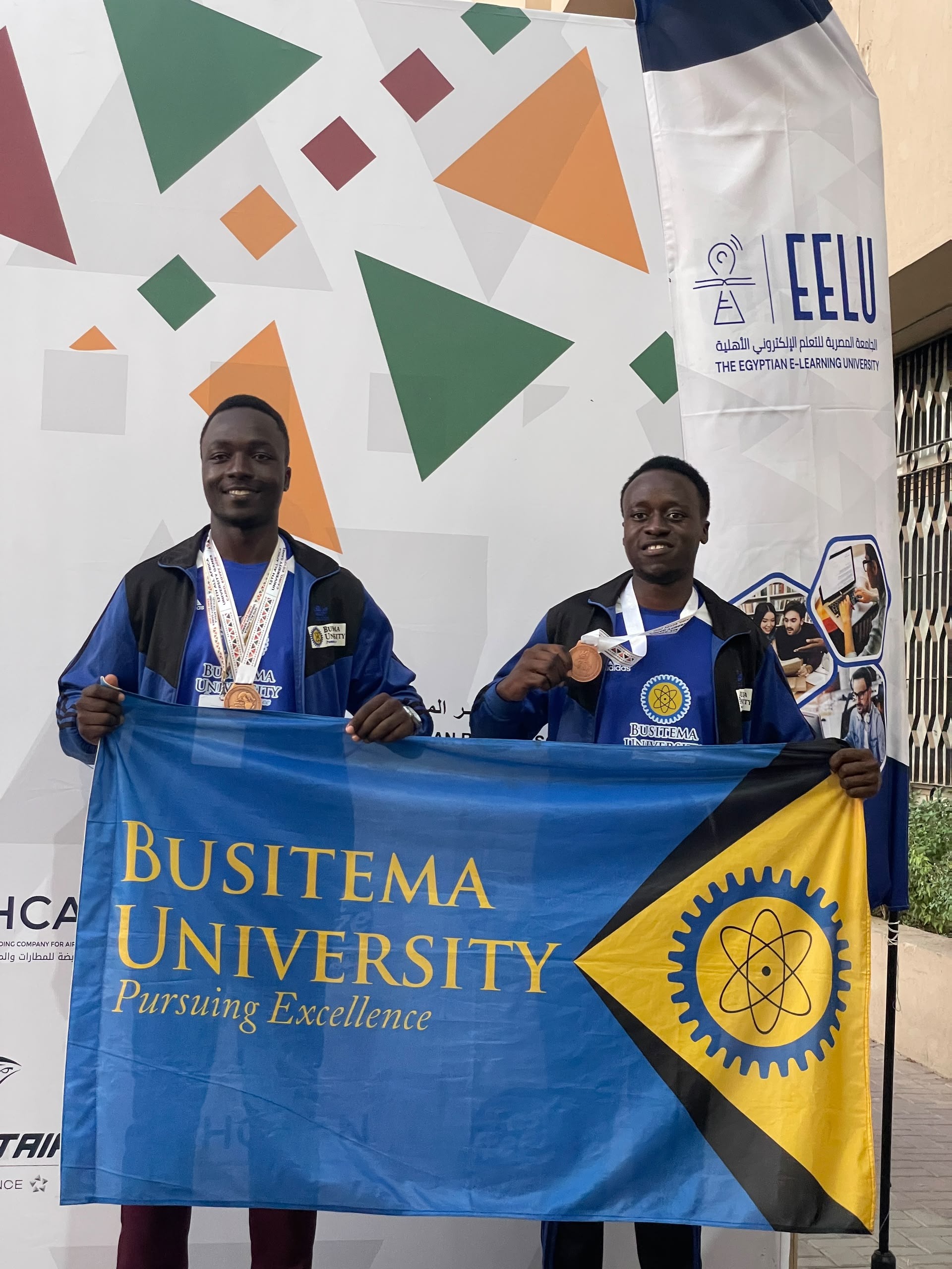 Left to right: Rubangakene Ceaser and Byawaka Alvin Herbert, members of Busitema University’s men’s chess team who won bronze at the Chess Blitz Tournament in Cairo, Egypt