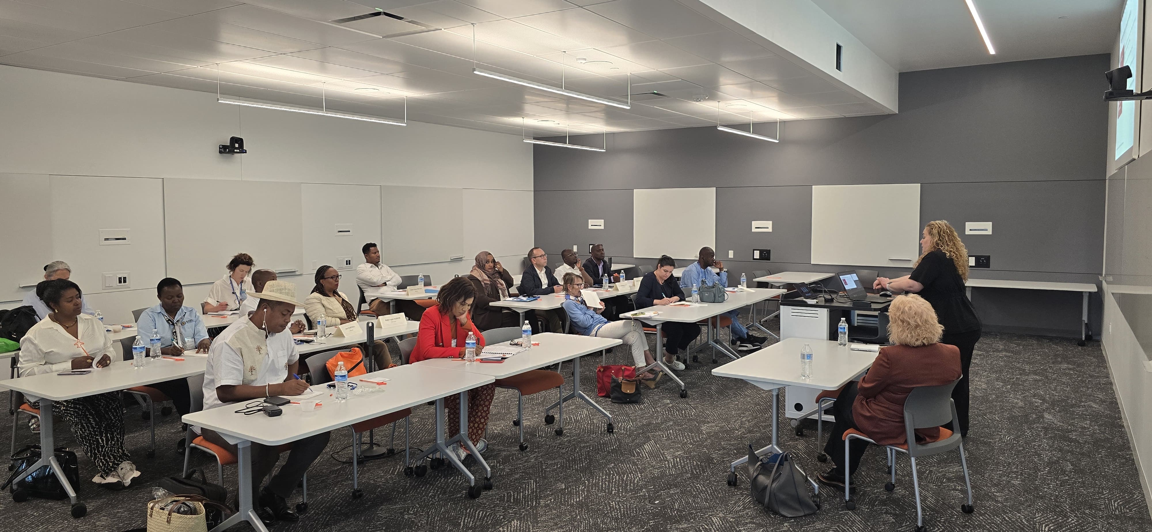 Participants take part in a discussion on strategic university partnerships during the International Visitor Leadership Program in the United States.