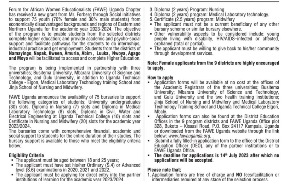 Bursaries @ FAWE Uganda 2023/2024
